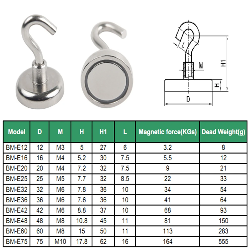 N42 магнитный крюк сильный Неодимовый держатель рыболовного магнита NdFeB магнит на