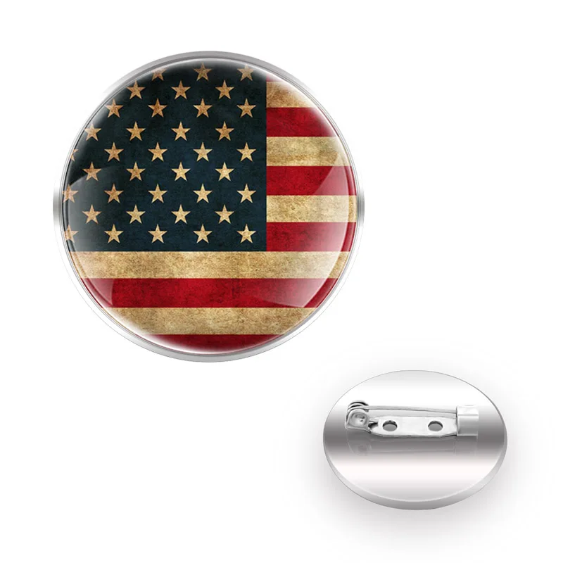 

American Flag Glass Round Convex Top Brooch Men and Women Decorative Jewelry Gifts