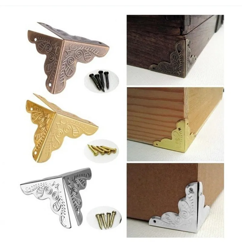 

4PCS Luggage Case Box Corners Brackets Decorative Corner protector For Furniture Decorative Triangle Rattan Carved