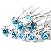80 hot sale 5pcs chic engagement wedding shiny rhinestone hair clips rose flower hairpins for wedding party