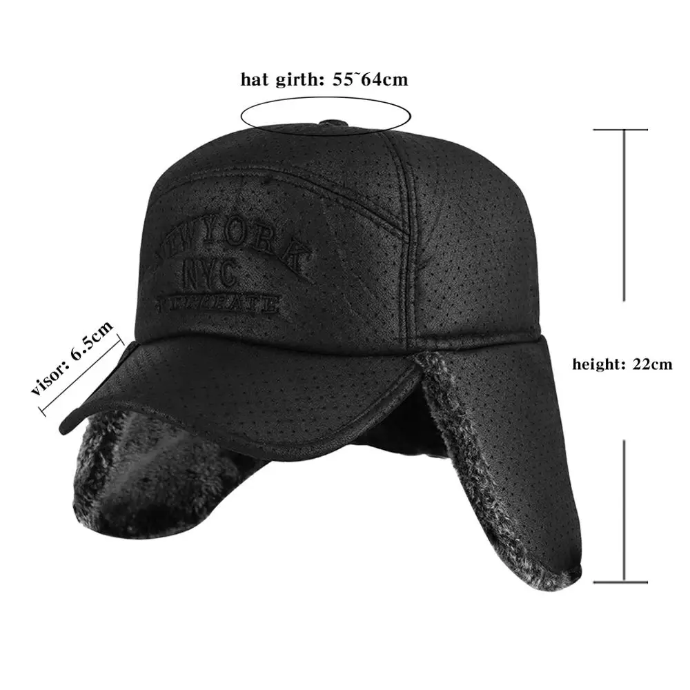 Мужская зимняя шапка-бомбер Leifeng черная Водонепроницаемая шапка-ушанка с