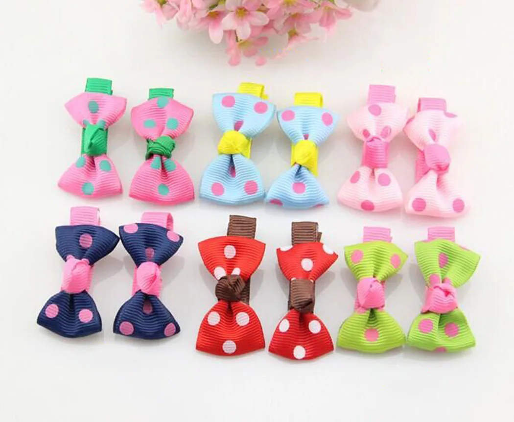 14 Pcs Hair Bows Grosgrain Ribbon Dot Printed Pins Barrettes Alligator Clips For Kids Girls |