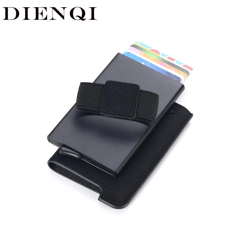 DIENQI RFID блокирующий мужской держатель для кредитных карт минималистичный кошелек проходит металлическая кожаная карта сумка мужской тонкий банк кошелек с отделением для карточек