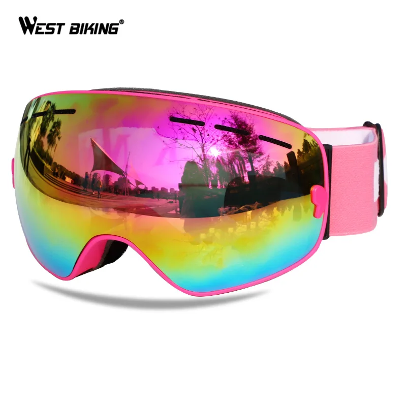 Pink West biking лыжные двуслойные очки анти-противотуманная маска очки для катания на лыжах мужские и женские сноубордические очки ветрозащитные очки - Цвет: Pink
