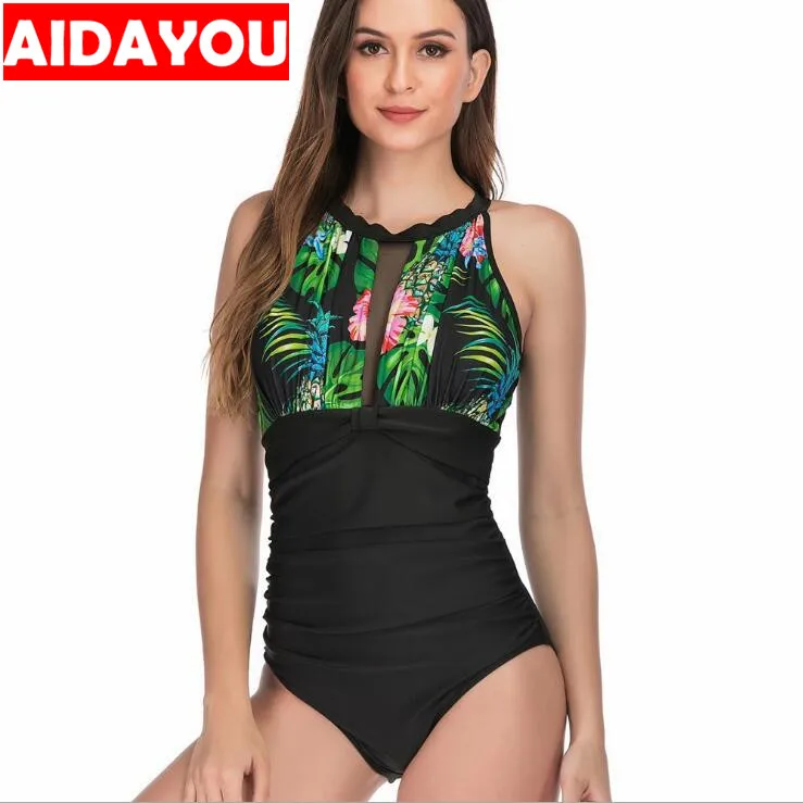 Цельный купальник с принтом сетчатый сшитый сексуальный европейский и