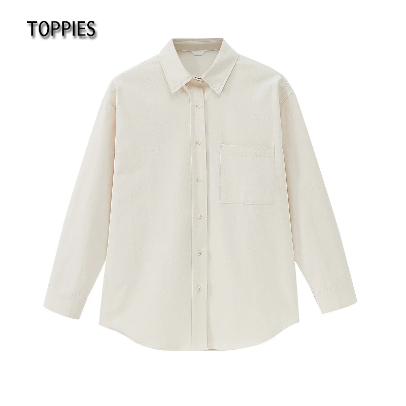 Toppies Shirts Women Long Sleeve Plain Pocket Buttons 100% Cotton Lady Thick Blouse Women's Tops | Женская одежда