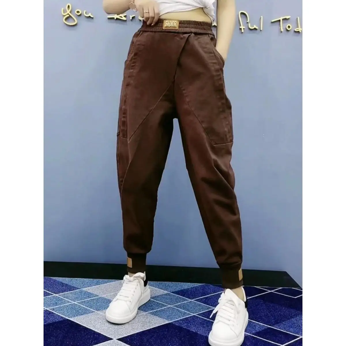 

Autumn and Winter Women Harem Pants All-matched Casual Cotton Denim Pants Elastic High Waist Leisure Jeans Loose Sweatpants