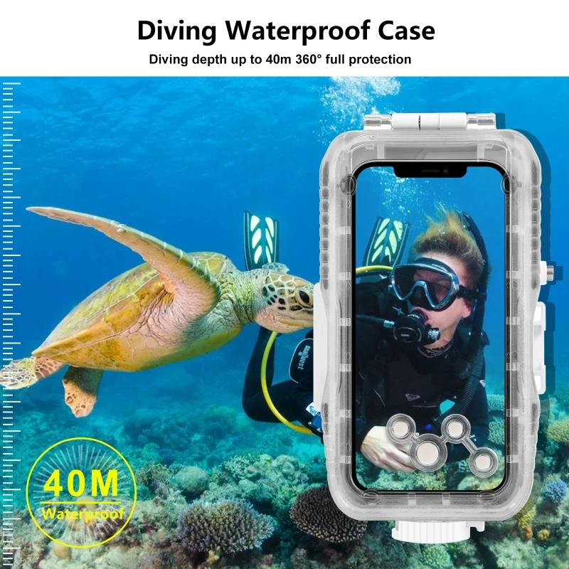 

PULUZ 40 м/130 футов водонепроницаемый корпус для дайвинга фото-и видеосъемки подводный чехол для iPhone 12 Pro Max / 12 / 12 Pro / 12 mini
