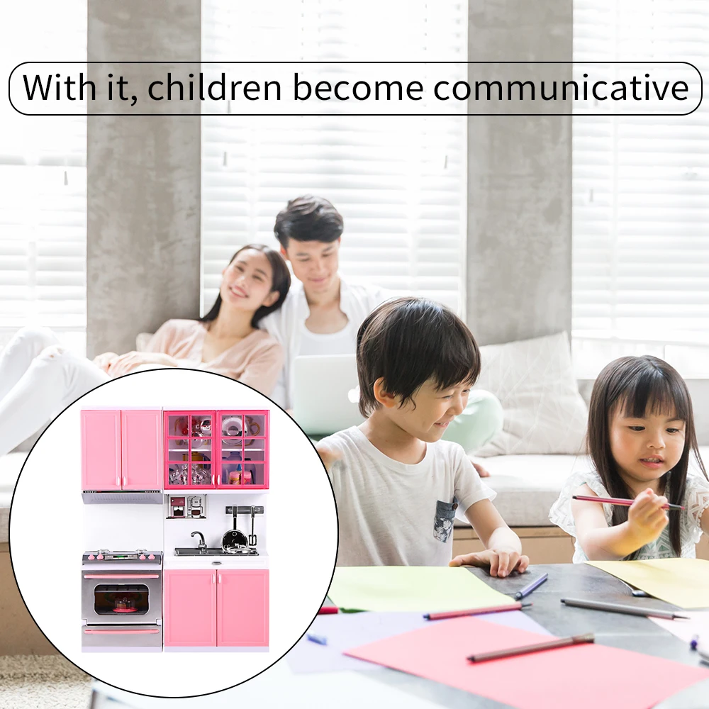 

Xmas gift for children Simulation Kitchen Cabinets Set Pretend Play Cooking Tool Dolls Tableware Toys Girls Dollhouse Cook Toy