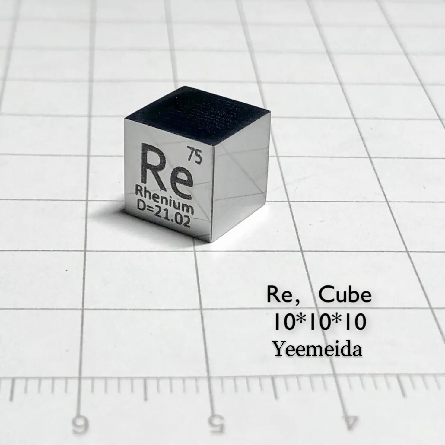

10mm (Re99.99%) 6-Sided Polishing /Brushed Finishing Double-Sided Engraved Metal Rhenium Cube Periodic Table Of Elements Cube