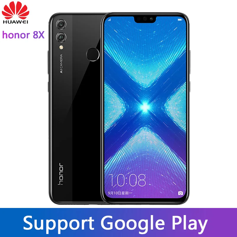 Honor 8X мобильный телефон 6,5 дюймов экран Android 8,2 16,0 Мп фронтальная камера Google play многоязычный смартфон