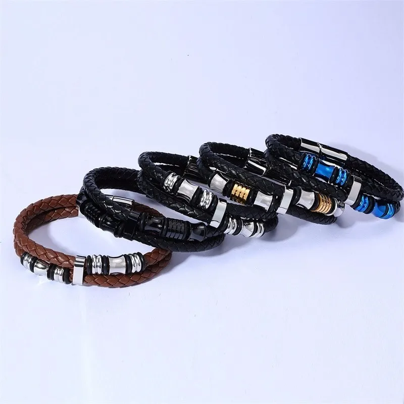 Стильный мужской черный плетеный кожаный браслет мужские браслеты из