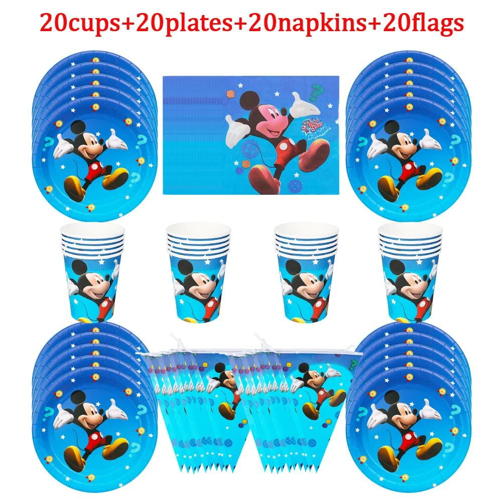 Suministros de vajilla desechables de Mickey Mouse para fiestas de cumpleaños, suministros de decoración de vasos y platos para Baby Shower, 80 Uds.