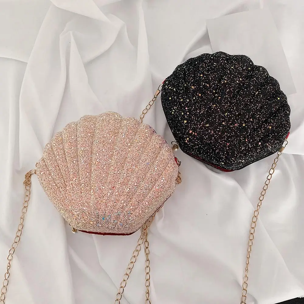 

Women Fashion Mini Sequins Shoulder Messenger Bags Casual Solid Color Chain Zipper Handbags Ladies Elegant Shell Crossbody Bags