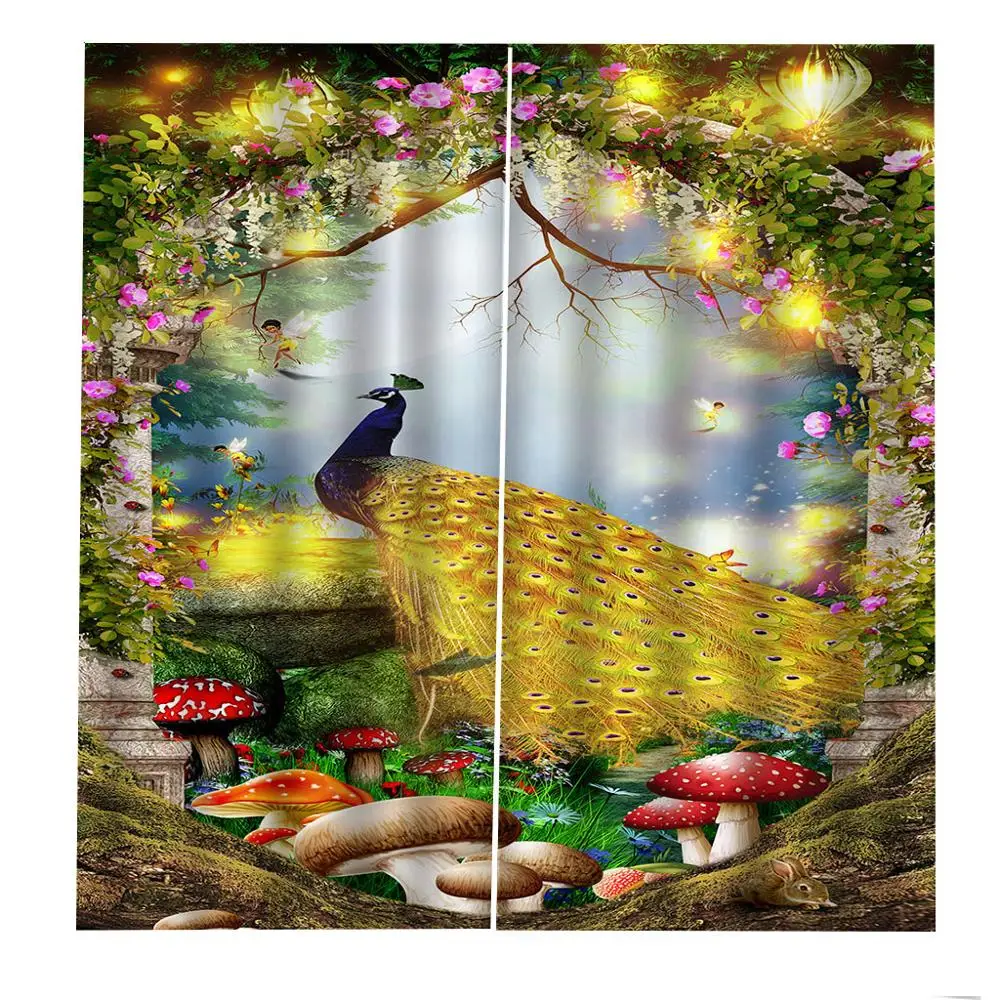 Занавески с золотым павлином Роскошные 3D занавески затемняющие Оконные для