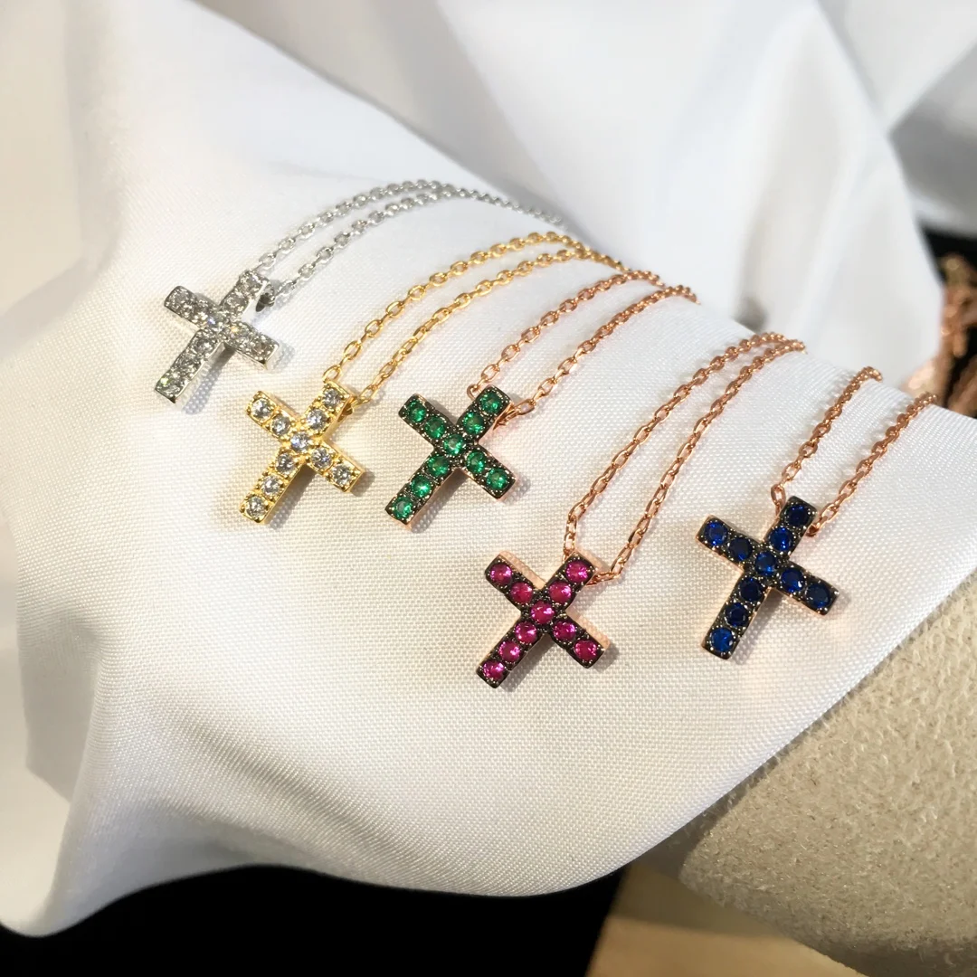 High Quality Simple Cross Rose Gold Silver Color Necklace For Women Fashion Jewelry LN019