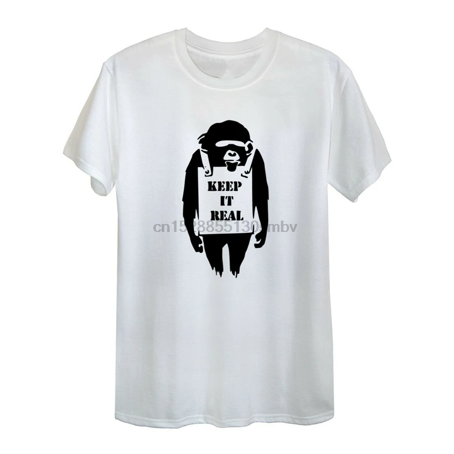 Бэнкси Keep It Real Футболка граффити уличное искусство городской Прохладный для