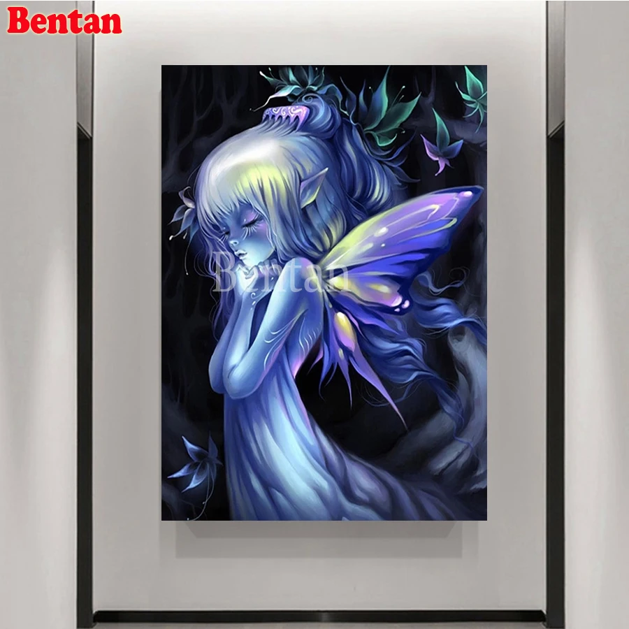 Алмазная мозаика с изображением девушки бабочки и эльфа полная вышивка