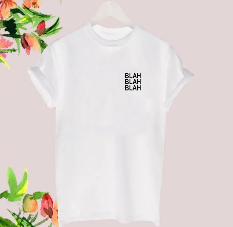 

BLAH pocket letter print Women tshirt Cotton Casual Funny t shirt For Lady Yong Girl Top Tee Hipster Drop Ship P133