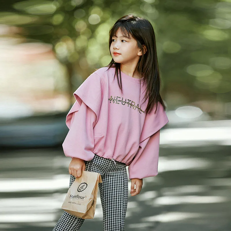 

Girls Spring and Autumn Parent-child Sweater 2021 New Big Kids Loose Pullover Western Style Fashion Top