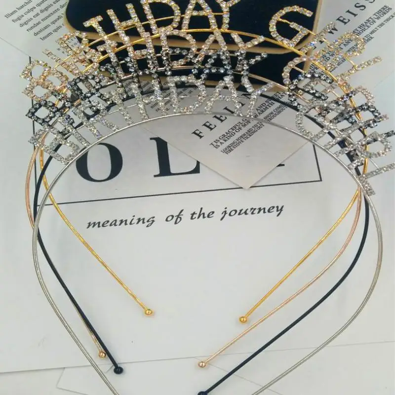 

2021 European And American Crystal Letter Alloy Lady Birthday Party Hair Ornament Festival Fashion Hoop Head Dia