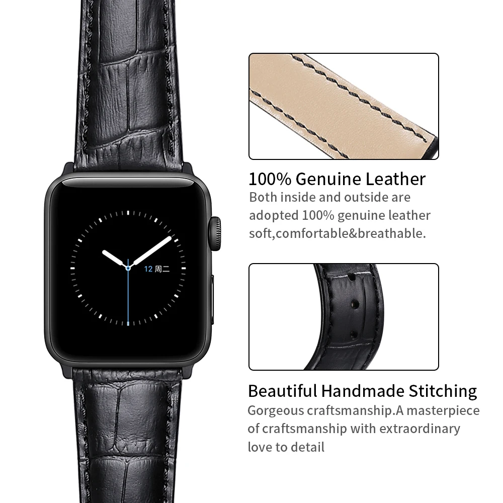 CHIMAERA для наручных часов Apple Watch, версии чёрный; коричневый ремешок для часов застежка-бабочка адаптер 38 мм 42 мм/40 мм 44 мм для наручных часов iWatch серии 4 3 2 1