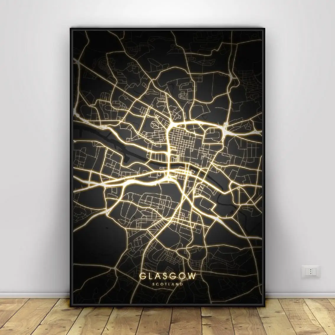 Эдинбург Глазго Шотландия черно золотой холст настенная художественная карта