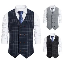 LUCLESAM chaleco informal con doble botonadura para hombre, ropa de negocios con cuello en V, Estilo Vintage (2)