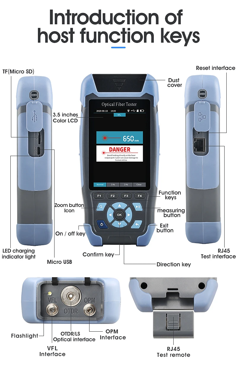 Pro mini OTDR Fiber Optic Reflectometer AUA900D with 9 Functions VFL OLS OPM Event Map 24dB for 64km Fiber Cable Ethernet Tester