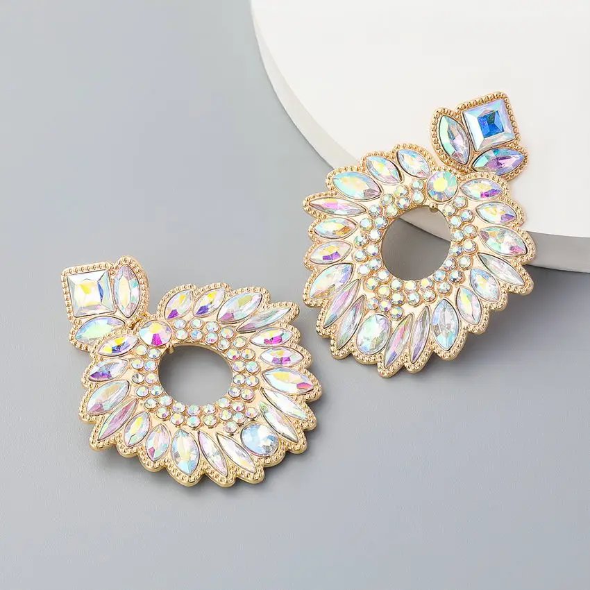 

Luxuriant Baroque Style Pave AB Crystal Leaf Earrings for Women Colorful Crystal Accent Statement Women Earrings Wedding Jewelry