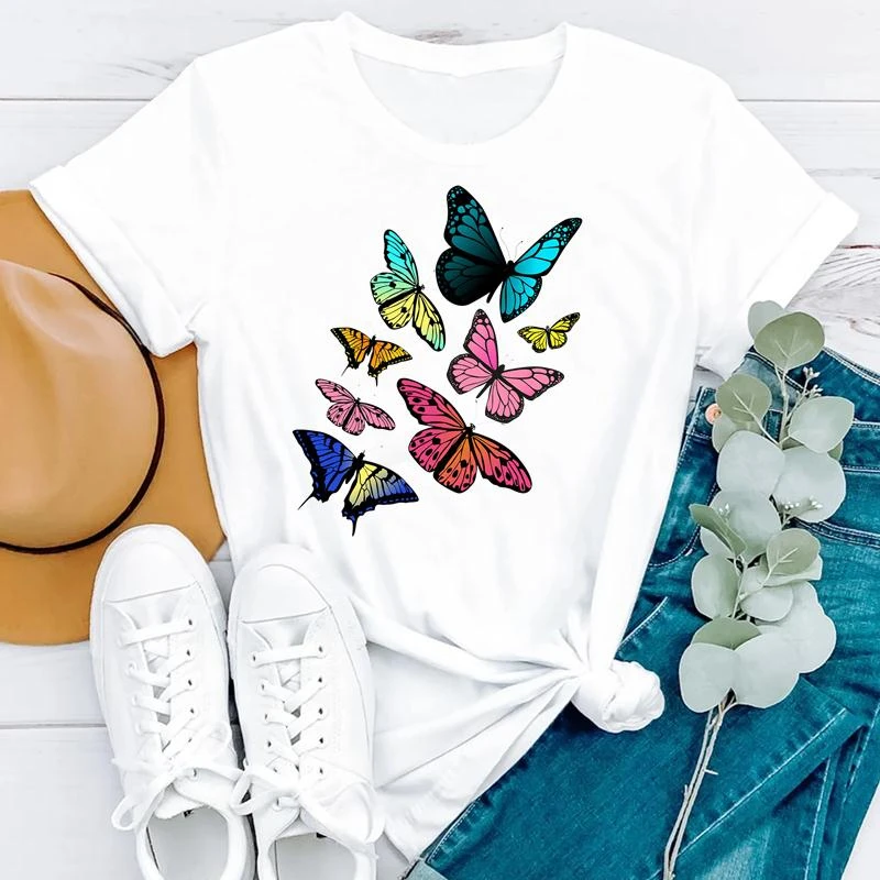 

Female Tee Tops 90s Floral Cat Trend Style Summer Short Sleeve Women Fashion Clothes Print Tshirt Graphic T-shirt