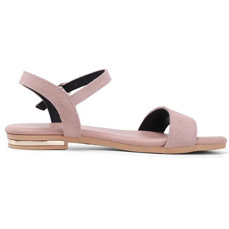 Сандалии на плоской подошве женская летняя обувь из коровьей замши модная