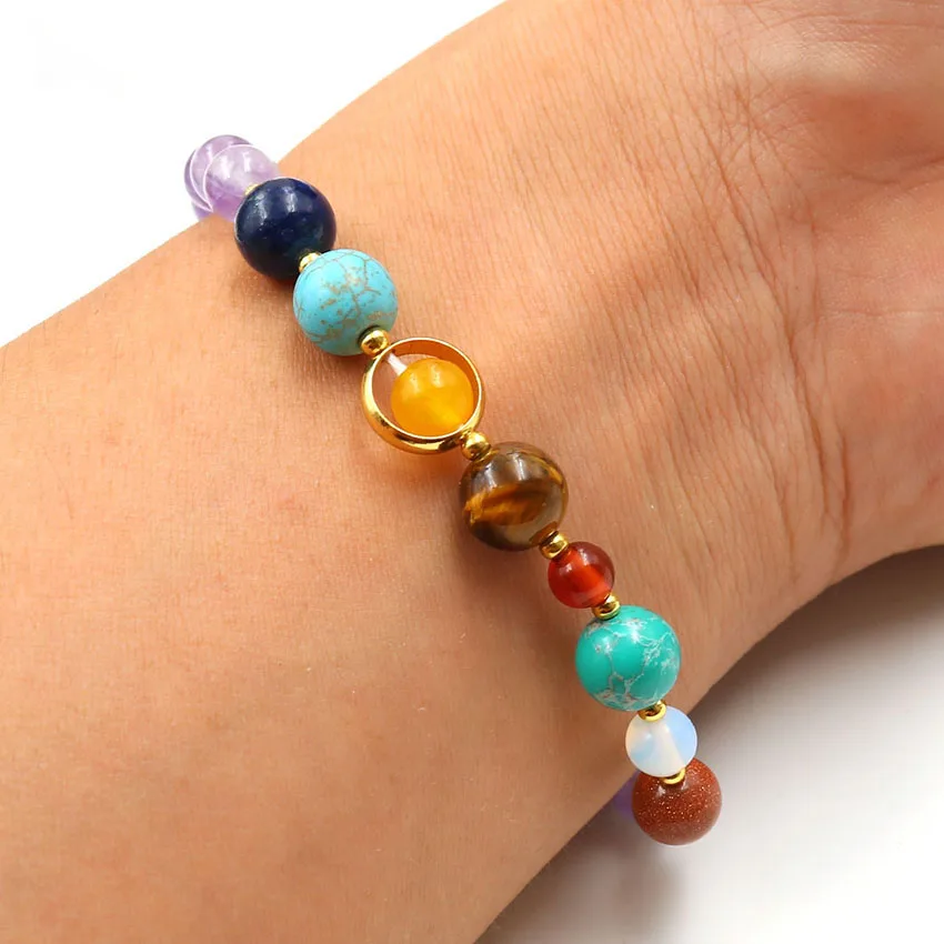 

10Pcs/lot Natural Stone Solar System Bracelets Eight Planetary Bangle Bracelets For Women Men Yoga Energy Bracelet