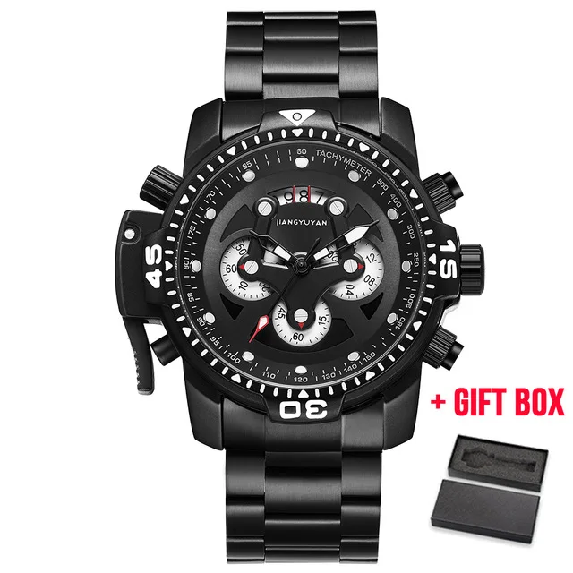 JYY black w box Лидирующий бренд, роскошные модные мужские часы, кварцевые часы для мужчин, бизнес, военный хронограф, наручные часы, Relogio Masculino erkek kol saati - Цвет: JYY black w box