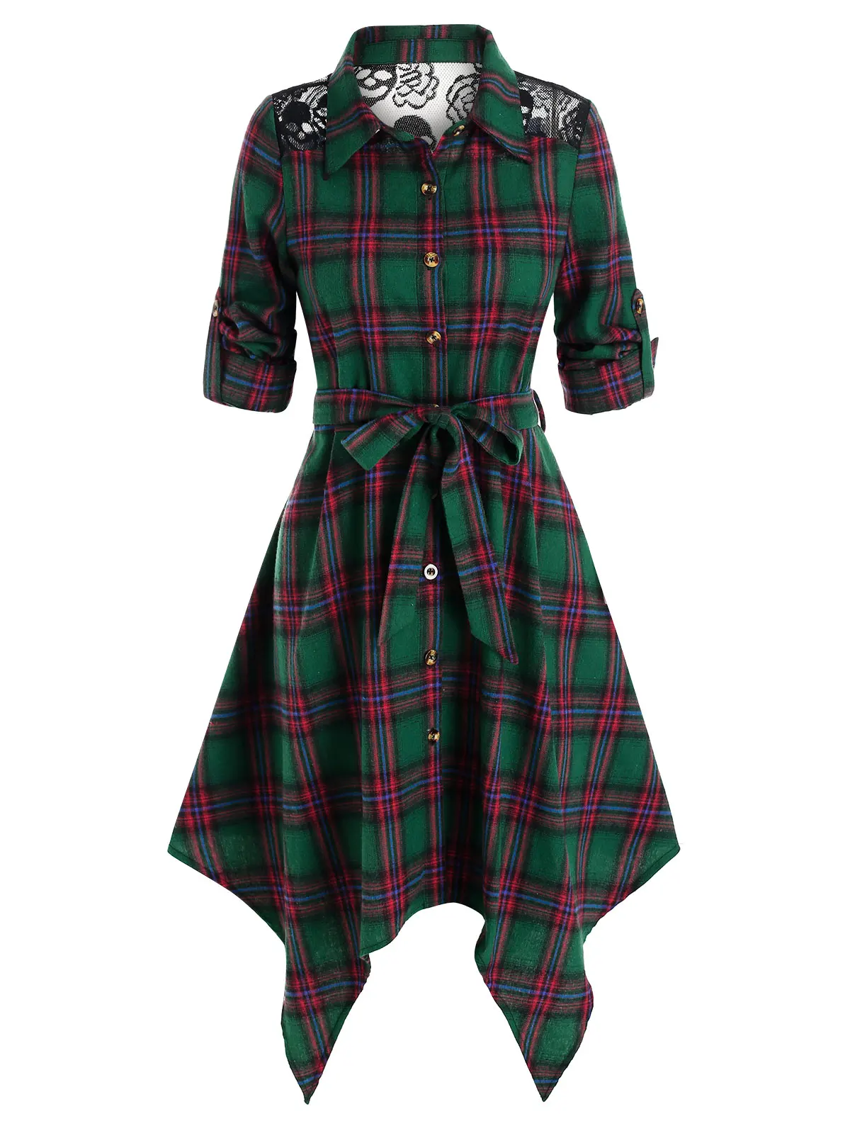 

Повседневная клетчатая кружевная панель, платок, платье-рубашка, длина до колена, осень-весна, женская футболка, jurken