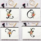 Романтический Черный алфавита и цветов помады, белая сумка с принтом милая сумочка-косметичка для женщин Макияж сумка Портативный чехол для косметики Органайзер