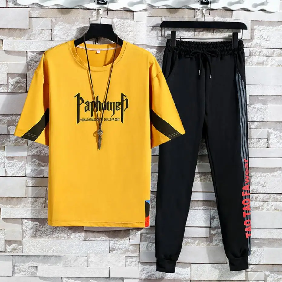 

Men's Sets Hip hop Clothes Streetwear Spring Summer Outfit Male T-shirt and Pant Two Pieces Hip-hop Set Casual Plus Size 3XL