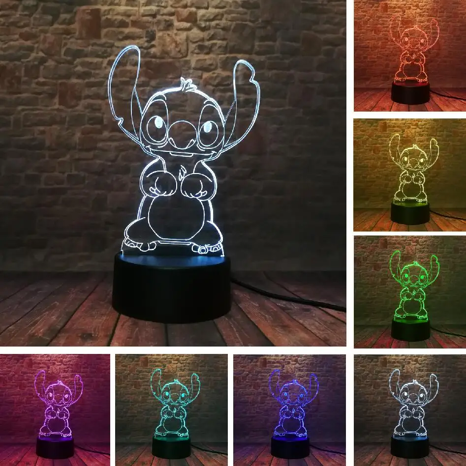Stitch 1 11 вариантов 3D светодиодный плюшевый стежок милый мультфильм моделирование лампа 7 цветов изменить ночные огни Мальчики Рождество фестиваль День рождения игрушки подарки - Испускаемый цвет: Stitch 1
