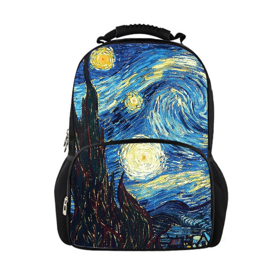 

School Bags for Teenager Monet Van Gogh Famous Oil Painting Men Women Customized Travel Backpack Boys Girls Free Dropshipping