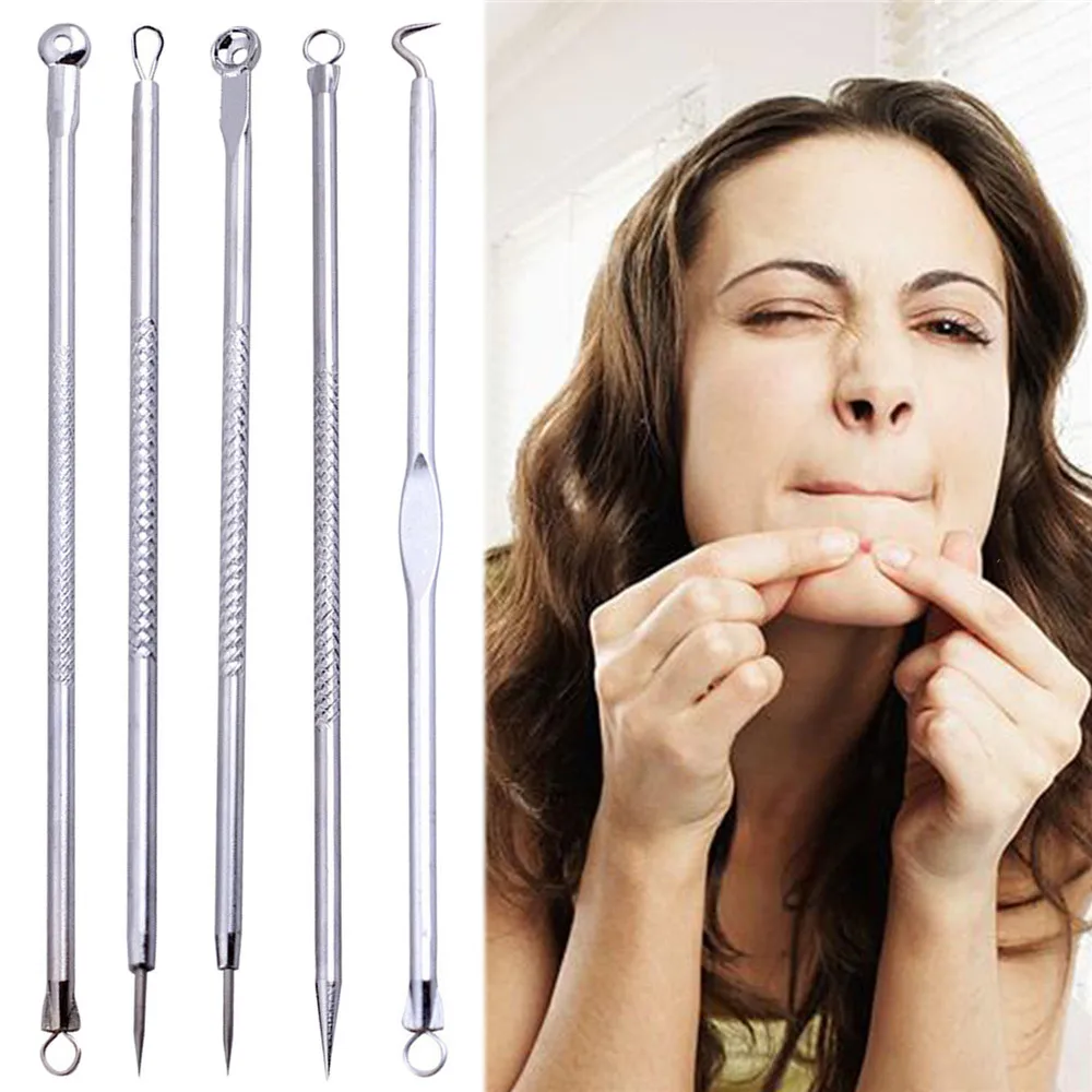 

5pcs Stainless Steel Acne Removal Needles Pimple Blackhead Remover Tools Spoon Face Skin Care Tools Needles Facial Pore Cleaner
