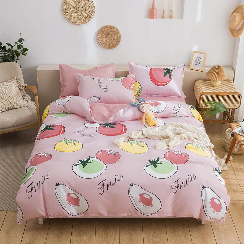 

2020 Duvet Cover Set Fresh Fruits Simple Aloe Cotton Brushed Printing 4PCS Oversized Summer Sheet Adult Children Bedding Set