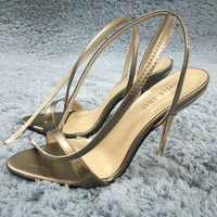 sexy gold patent sandals high heel slimmer dress party women sandals summer new open toe ankle strap stiletto 11cm heel shoes