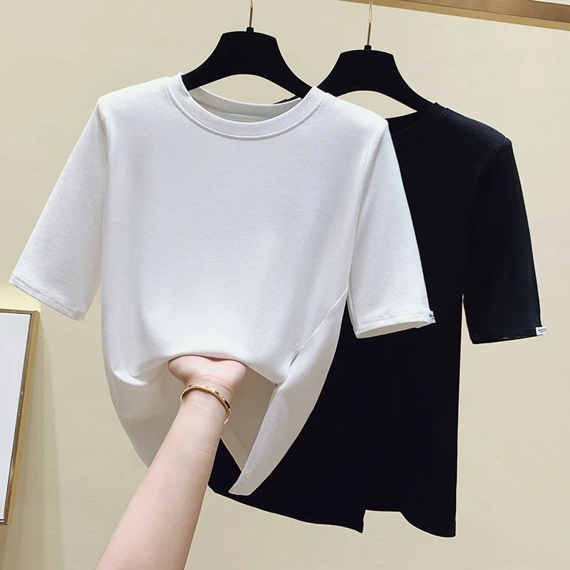 

Gkfnmt Half Sleeve T Shirt Summer T-Shirt Women 2021 Casual Black White Slit Woman Tshirt Top Korean Tee Shirt Femme