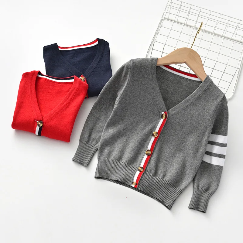 Осень-зима 2019 Детский свитер кардиган вязаный для маленьких мальчиков полосатый