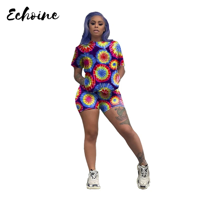 Женский летний костюм из футболки и шортов с принтом| |