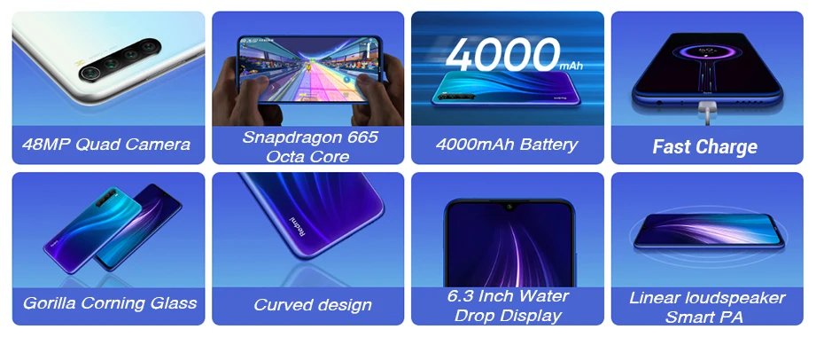 New Global ROM Xiaomi Redmi Note 8 4GB 64GB 48MP Quad Camera Smartphone Snapdragon 665 Octa Core 6.3" FHD Screen 4000mAh