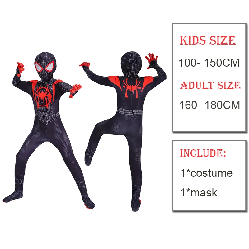 

Children Superhero Costume Miles Morales Costume Halloween Spider Zentai Suit Boys Adult Carnival Party Dress Up