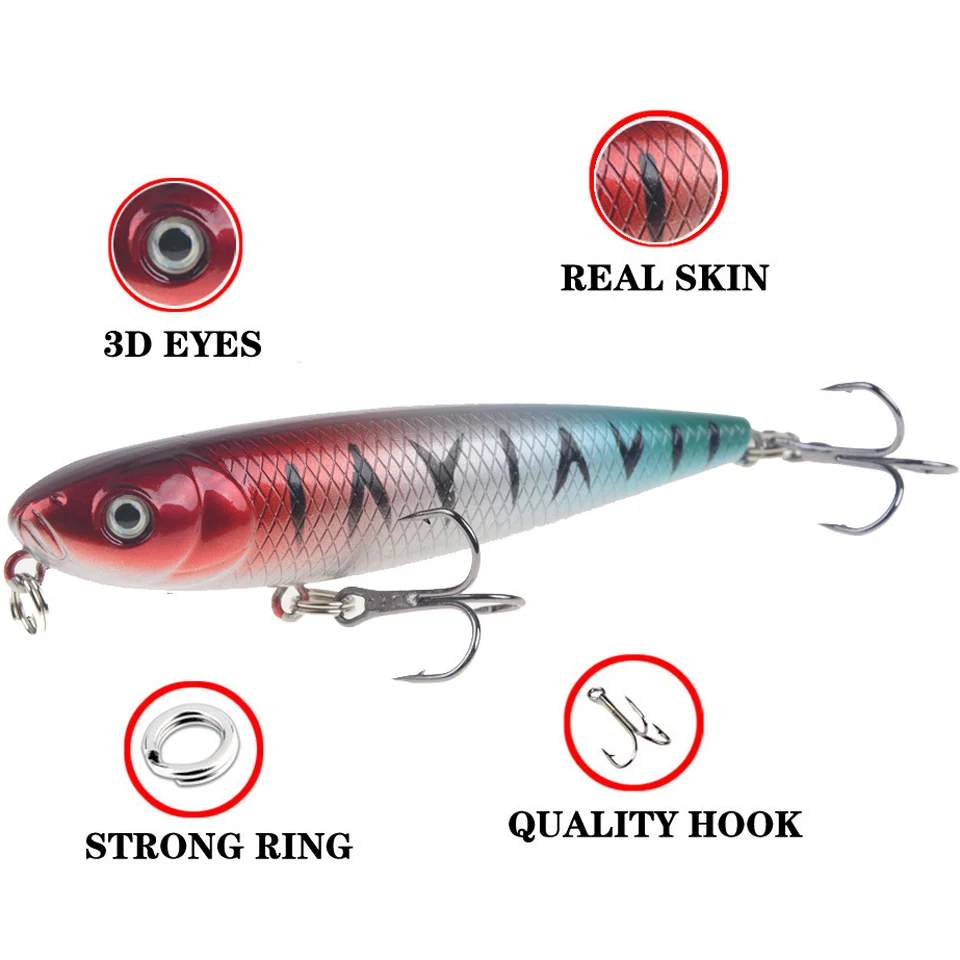 1pcs Pencil Lure Fishing Bait 80mm 9.5g Artificial Hard Lures Minnow Baits Floating Topwater Surface Fishing Tackle