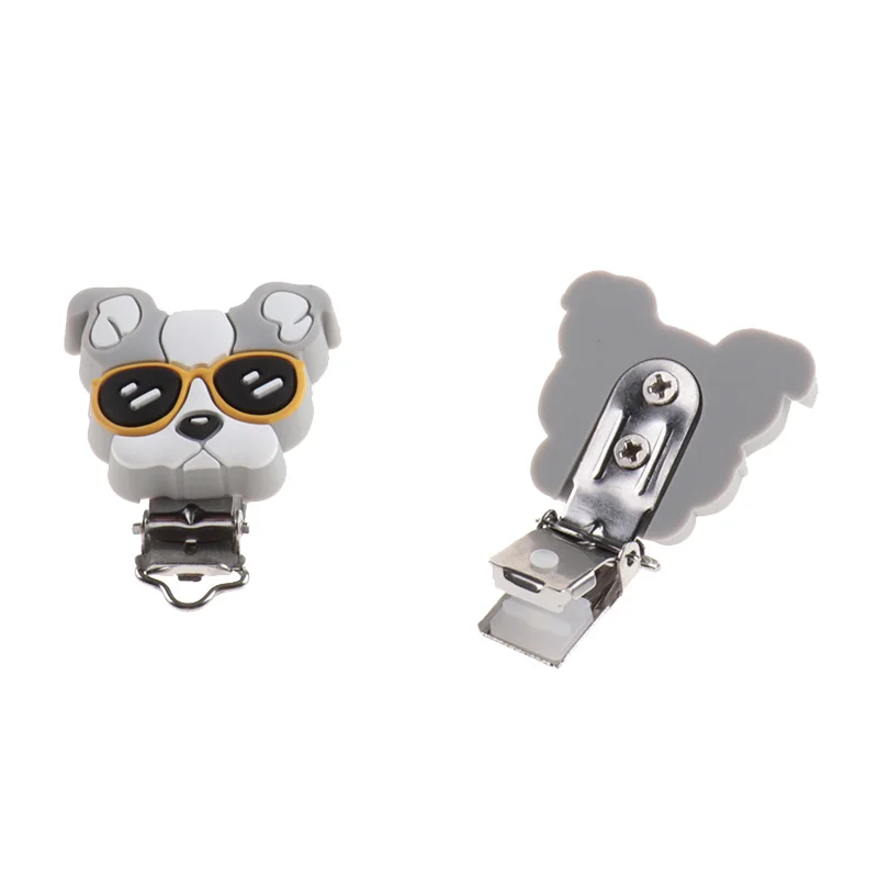 10 Uds.Clips de silicona para mordedor de Bulldog, sin BPA, cadena para chupete para beb&eacute;, collar de dentici&oacute;n, soporte para masticar, accesorios para perros de grado alimenticio-3