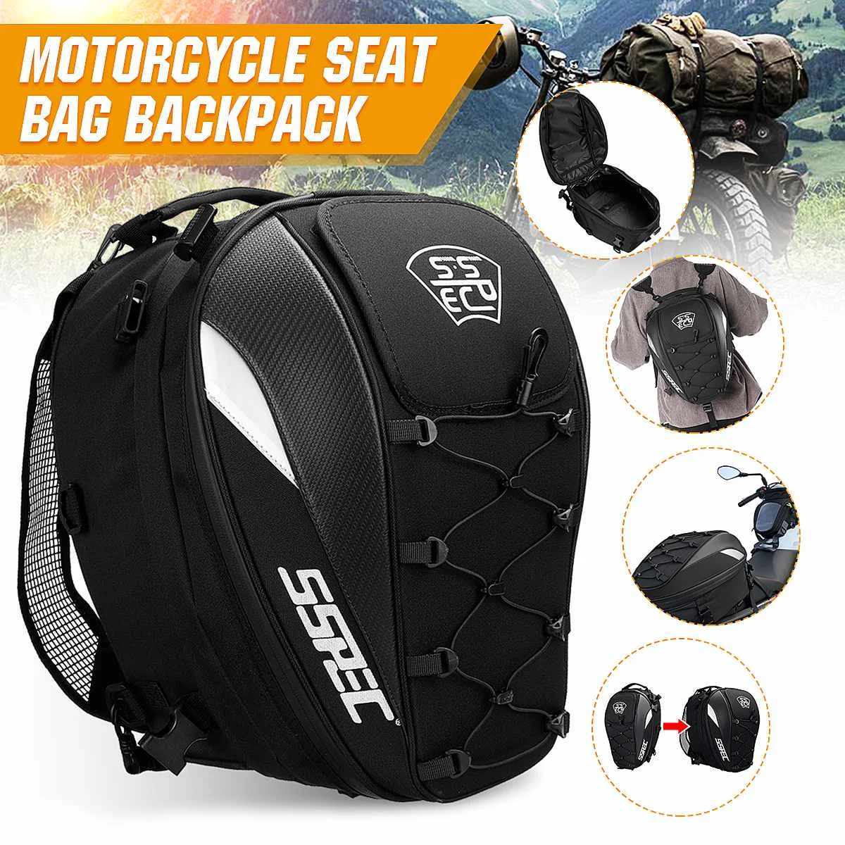 

SSPEC Universal Motorcycle Backpack Motocross Riding Racing Storage Bag Touring Luggage Motorbike Bag Waterproof Carbon Fiber